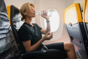 clickbizhub travel tactics to aboid travel gut issues woman drinking water on plane jpg